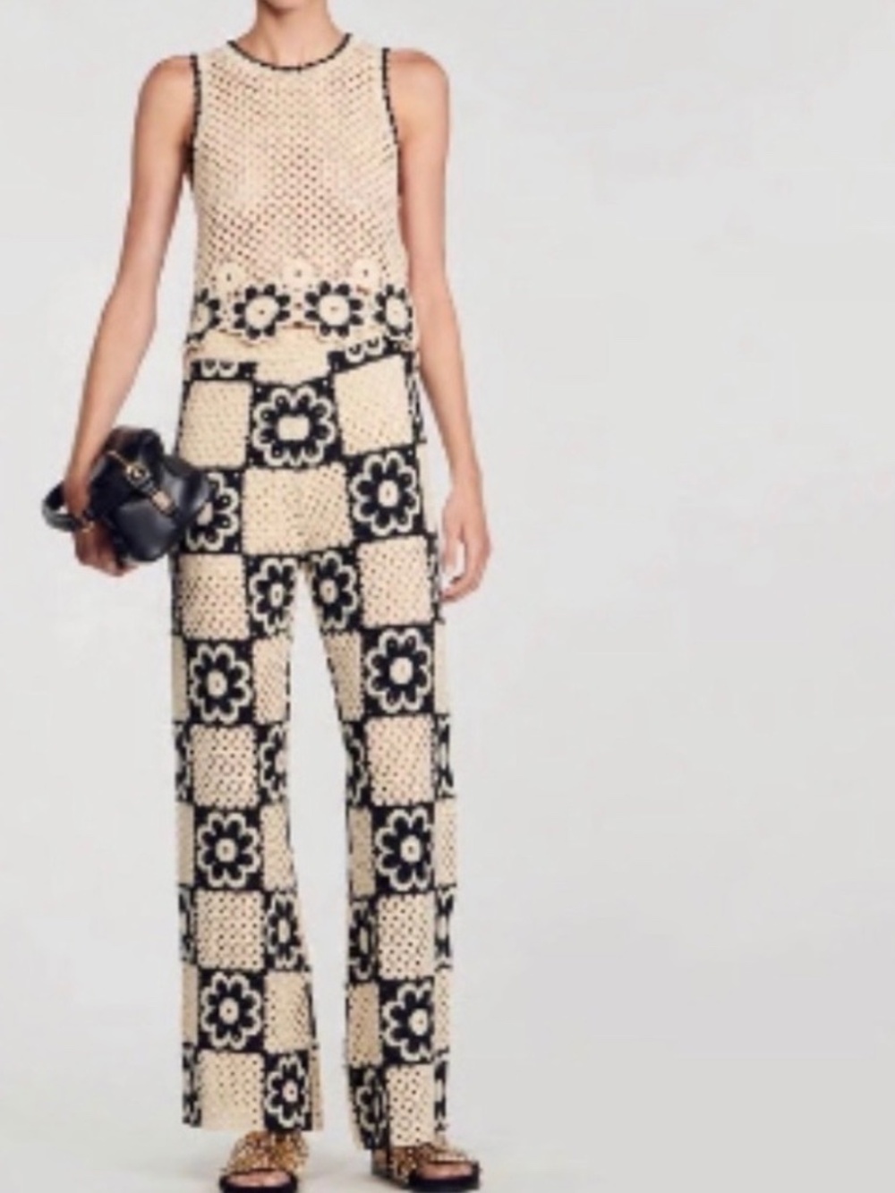 Sandro matching crochet pant, top and purse